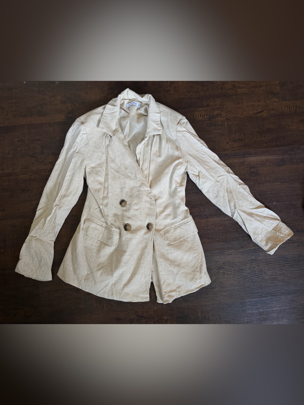 JustFab Cream Double-Breasted Textured Blazer